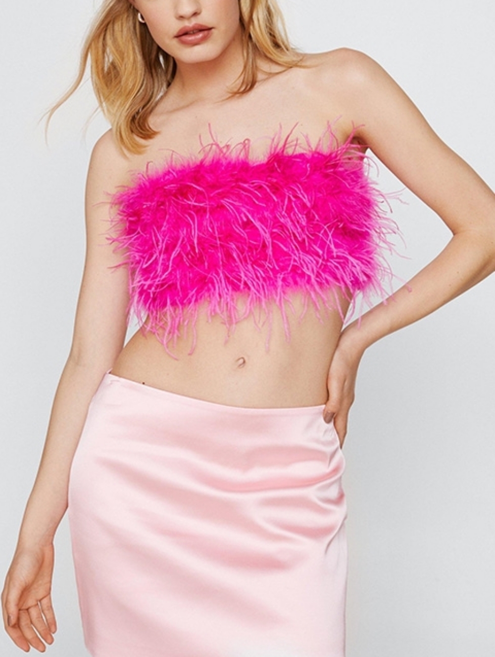 Nasty Gal Pink Feather Bandeau Crop Top 6 Hot Pink On The Fly NWT